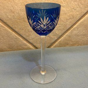 Vintage Handmade Stemware Cobalt Cut to Clear Crystal Glass Wine Goblet